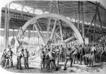 Creusotin lakko. Työntekijöiden sovittelu työpajoissa palkanmaksuhetkellä. 1800-luvulla.