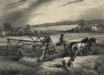 Cyrus McCormickin niittokone vuodelta 1831, esillä Crystal Palace -näyttelyssä vuonna 1851.