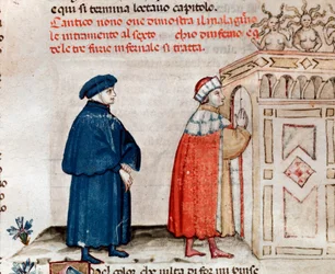Dante ja Vergilius Diten portilla, jota raivot hallitsevat (laulu 9 Helvetistä jumalallisessa näytelmässä) - pienoismalli 1400-luku