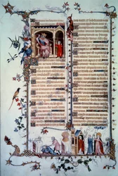 Daavidin uhkaa Saul. Ahneuden allegoria. Ehtoollisen sakramentti. Allegoria hyväntekeväisyydestä. Pienoismalli otettu psalmista "Breviaire de Belleville"