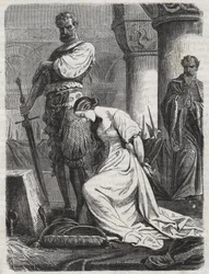 Henrik VIII:n puolison Katariina Howardin kuolema, kaiverrus vuodelta 1864 - Catherine Hovard tai Catherine Howard (Katherine tai Katheryn)
