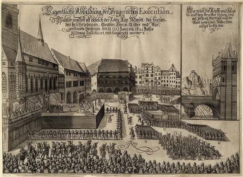Boheemin kapinallisten teloitus Prahan Vanhankaupungin aukiolla. 1621