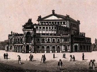 Dresden, Saksa: näkymä Dresdenin kuninkaalliseen teatteriin. kirjassa "" Maailma havainnollistaa 168 näkymää"" Päiväämätön (1800-luvun loppu)
