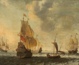 Hollantilaisia laivoja vilkkaassa tuulessa, luultavasti 1650-luku (öljy kankaalle)