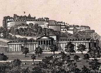 Edinburgh, Skotlanti: näkymä Edinburghin kansallisgalleriaan. Teoksessa ”Maailma kuvitettuna 168 näkymässä”. Päiväämätön (1800-luvun loppu)