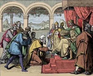 Keisari Frederic I Barberossa (1122-1190) (Frederic I of Hohenstaufen) toisella matkallaan Italiaan vuonna 1158 ohittaa Adda-joen ja tapaa Lodin ihmiset, jotka pyytävät häntä saamaan takaisin alueelleen (Toinen Italian kampanja, keisari Frederick Barbaross