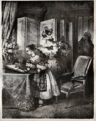 Kaiverrus 1800-luvulta Madame Cottinin (Sophie Cottin Rostand) (1770-1807) romaaniin "" Malvina"" - Yksityinen kokoelma