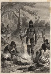 Alexander von Humboldtin (1769-1859) ja Aime Bonplandin (1773-1858) retkikunta Amerikkaan (1799-1804): Omaguas-intiaanit (Amazonia, Peru) - kuvitus teoksesta "1700-luvun suuret merenkulkijat"