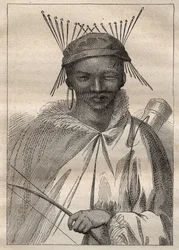 Anders Sparrmanin (1748-1820) tutkimusmatka Etelä-Afrikan maiden sisäosaan (1775): boschiman (Bochiman tai San, kotoisin Etelä-Afrikasta) - kuva otettu teoksesta "1700-luvun suuret merenkulkijat"