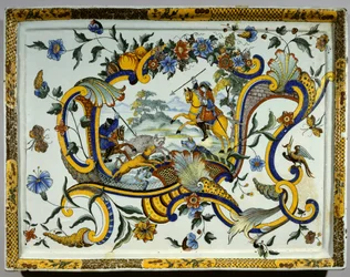 Fajansi-astia, joka edustaa villisikojen metsästyskohtausta - 1600-luku - Pariisi, Musee Du Louvre
