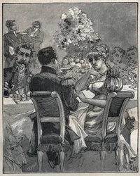 Kuuluisia kaulakoruja: Josephinen helmikaulakoru. Konsuli Napoleon Bonaparte kysyy vaimonsa Josephine de Beauharnais (Marie Josephe Rose de Tascher de La Pagerie) kaulassa olevan helminauhan alkuperää