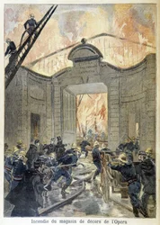 Palokunnan väliintulo oopperan sisustusliikkeen tulipalon aikana. kuva "Petity Journalista" vuonna 1894.