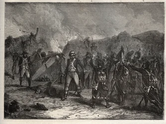 Ensimmäinen liittouma: eversti Antoine Guillaume (Antoine-Guillaume) Rampon (1759-1842) Montenotten taistelussa 12. huhtikuuta 1796 Italian kampanjan aikana vastustaen Napoleon Bonaparten ranskalaisia joukkoja Itävallan ja Sardinian armeijoita vastaan - ra