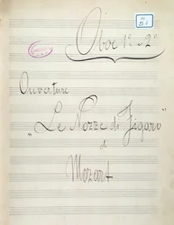 Ensimmäinen sivu nuotteja Mozartin oopperan Le nozze di Figaro oboelle (1800-luku)