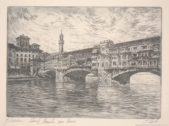 Firenze, Ponte Vecchio ja torni, luultavasti 1800-luvun loppu (etsaus)