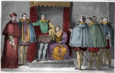 Franciscus II (1544-60) kertoo kansanedustajille, että Guisen herttua ja kardinaali hallitsevat valtiota