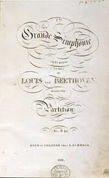 Sinfonia n:n partituurin ensimmäisen saksankielisen painoksen etukuva. Saksalaisen säveltäjän Ludwig van Beethovenin (1770-1827) (1799-1800) 1 C-duuri. Bonn