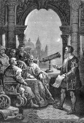 Galileo Galilei (Galileo) esittelee ensimmäisen tähtitieteellisen kehyksen Venetsian Dogessa.