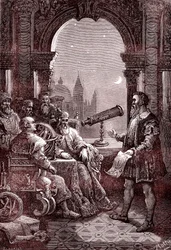 Galileo näyttää ensimmäistä kaukoputkea Venetsian dogille (kaiverrus).