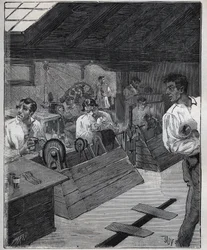 Galvaaninen kultaus: kultajalokiviä kaavin-boessage kaapimella. Kaiverrus vuodelta 1885 kirjassa "Les arts et metiers illustres", kirjoittanut Adolphe BITARD.