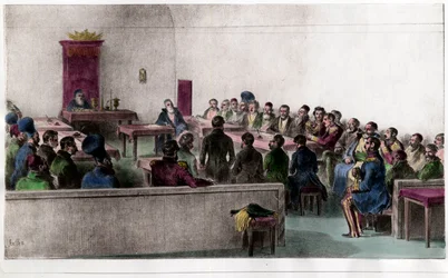 Bojarien (Boiard, Boiar), Venäjän aristokratian jäsenten yleiskokous. Kaiverrus 1800-luvulta. Yksityinen kokoelma.