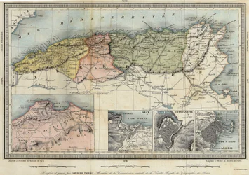 Algerian maantieteellinen kartta ja Algerin, Oranin ja Constantinuksen provinssien tiedot, Amboise Tardieu