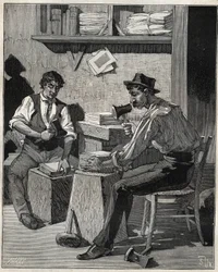 Kultaveitsi. Kaiverrus vuodelta 1885 kirjassa "Les arts et metiers illustres", kirjoittanut Adolphe BITARD.