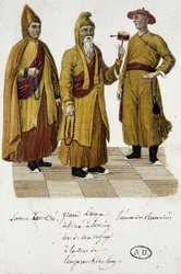 Grand Lama ja Lama Lao-Tseu (?) vierailemassa Pekingin hovissa - kaiverrus