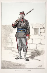 Guardians of the Peace mobilisoi (1870-1871). Etsaus väreillä, havainnollistava "" Rauhanturvaajien joukkojen historia"" -kirja, Louis Lepinen (1846-1933) Seinen poliisin prefektin suojeluksessa, Alfred Rey (1864-?) ja Lo.