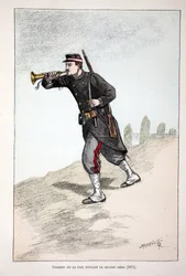 Rauhan vartijat Pariisin kommuunin toisen istuimen aikana (1871). Etsaus väreillä, kuvitteellisesti "History of the Corps of Peacekeepers"" -kirja, joka on julkaistu Louis Lepinen (1846-1933) Seinen poliisin prefektin alaisuudessa,