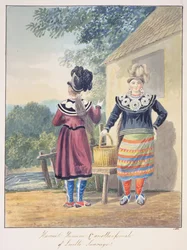 Harriet Huronne ja toinen Lorette Sauvagen naaras, n. 1843-50 (akvarelli)