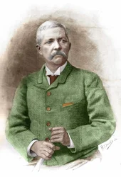 Henry Morton Stanley (1841 - 1904) Kairossa 17.1.1890. Brittiläinen toimittaja ja tutkimusmatkailija. Kaiverrus 1800-luvulta.