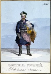 Yrttiteekauppias Venäjällä 1800-luvulla.
