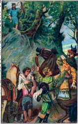 Guillaume Tellin (William Tell) historia (legendaariset Sveitsin itsenäisyyden sankarit): Gesslerin kuolema. 1800-luvun lopun kromolitografia.