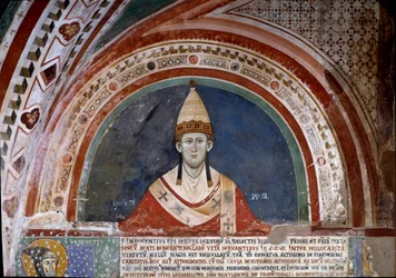 Pyhän Franciscus Assisilaisen historia: Paavi Innocenzo III:n esitys, jossa näkyy kupla, joka vahvistaa fransiskaanien vallan vuonna 1210 (fresko)