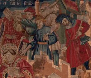 Saint Piatin ja Saint Eleuthèren historia, kohtaus 5 Yksityiskohta. Oikea yläosa. Muurarit.