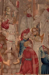 Saint Piatin ja Saint Eleuthèren historia, kohtaus 6 Yksityiskohta mid. Kastepaikka, ihmiset avustavat.