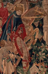 Saint Piatin ja Saint Eleuthèren historia, kohtaus 8, yksityiskohtakeskus. Ratsumiehet.