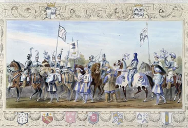 Ratsumiehet ”Mustat leijonat” - teoksessa ”Knight of England”, J. Whatman, toimittanut T. M