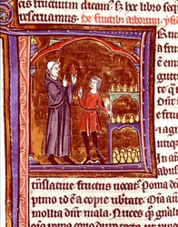 Päärynöiden säilyttäminen Miniatyyri Vincent de Beauvaisin (1184/94-1264) käsikirjoituksesta "Speculum historiale" (Le Mirror historial) 1200-luvun Laon, kaupunginkirjasto