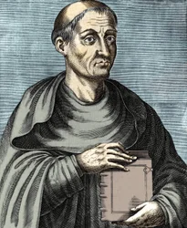 Hugues de Saint Victor. ranskalainen teologi ja filosofi. 12. vuosisadalla. Kaiverrus 1600-luvulta.