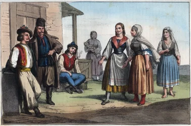 Unkarilainen talonpoika 1800-luvulla - kaiverrus teoksesta "Usi e Costumi di Tutti i Popoli dell