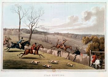 Metsästys Englannissa. 1800-luvun litografia. Paris, B.N.