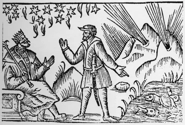 Iktyomantia: ennustaminen kalojen liikkeiden perusteella - Olaus Magnuksen teoksessa "Historia de Gentibus Septentrionalibus" (Pohjoisten kansojen historia), Rooma 1555
