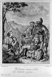 Kuva italialaisen runoilijan ja näytelmäkirjailija Ugo Foscolon (1778-1827) "" Ajaxin" (Aiace) V näytöksen 8 kohtaukseen 1800-luku