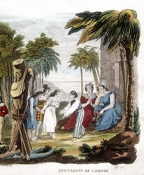 Kuvitus "Paul ja Virginie" Bernardin de Saint Pierre (1737-1814). Kaiverrus 1800-luvulta.