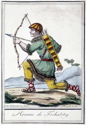 Kuva venäläisestä metsästäjästä (Tschutsky) 1800-luvulla.