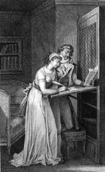 Kuva Choderlos De Laclosin (1741 - 1803) kirjasta "" Dangerous Liaisons". Kaiverrus 1800-luvun alusta.