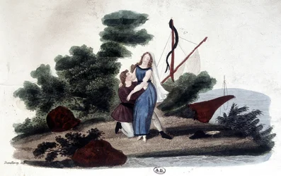 Kuva romaanista "" Paul ja Virginie", jonka on kirjoittanut Henri Bernardin de Saint Pierre (Saint-Pierre tai St-Pierre), ranskalainen kirjailija (1737-1814).