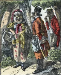 Kuvitus tarinasta "Hyvä äitilammas". "" Tarinoita kodista pienimmille"". Anonyymi kaiverrus 1800-luvulta.